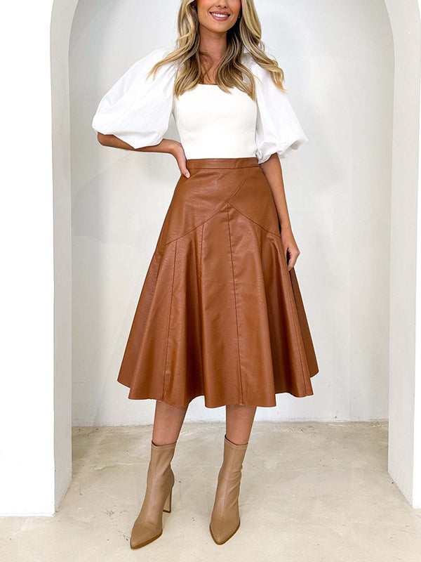 xakxx High Waisted Loose Ruffled Solid Color Skirts Bottoms