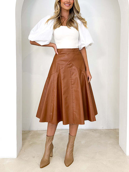 xakxx High Waisted Loose Ruffled Solid Color Skirts Bottoms