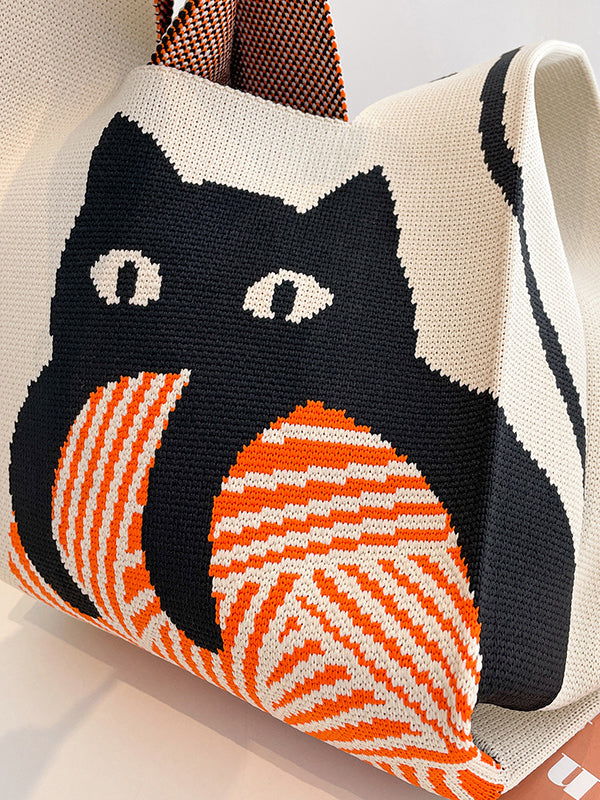 xakxx Contrast Color Streamer Woven Bags Handbag