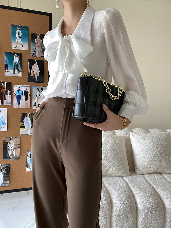 xakxx Urban Loose Long Sleeves Solid Color Lapel Collar Blouses