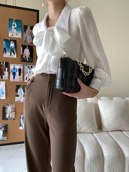 xakxx Urban Loose Long Sleeves Solid Color Lapel Collar Blouses