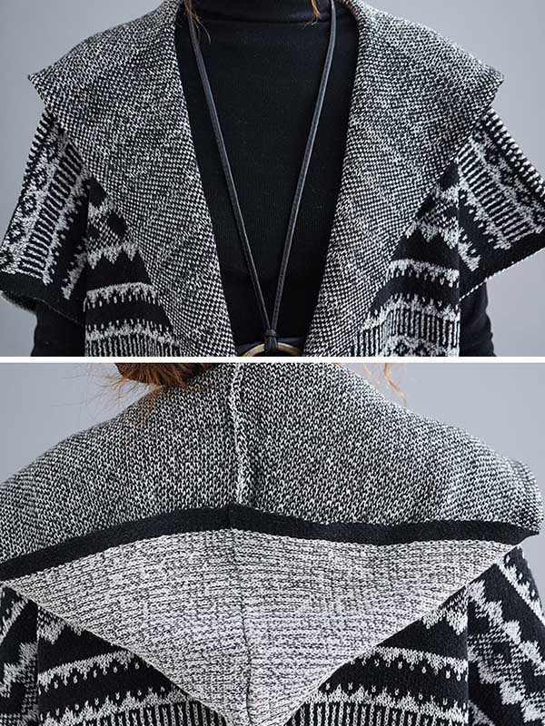 xakxx Artistic Retro Loose Casual With Pocket Hooded Short Sleeves Cardigan Outwear