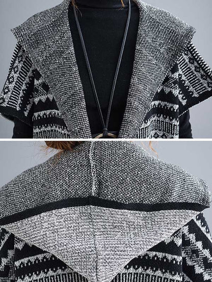 xakxx Artistic Retro Loose Casual With Pocket Hooded Short Sleeves Cardigan Outwear