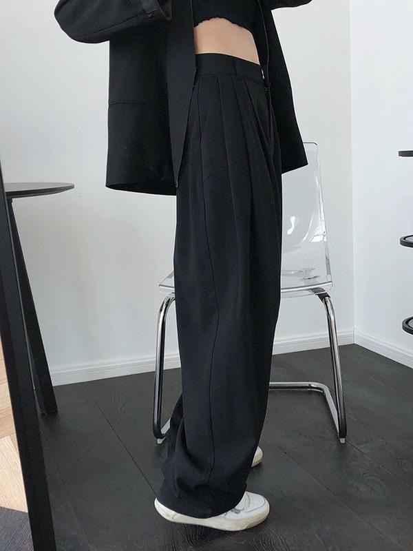 xakxx Solid Color Loose Empire Wide Leg Pants