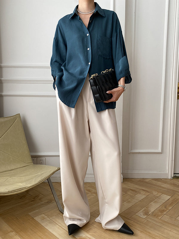xakxx Solid Color Lapel Blouses&Shirts Tops