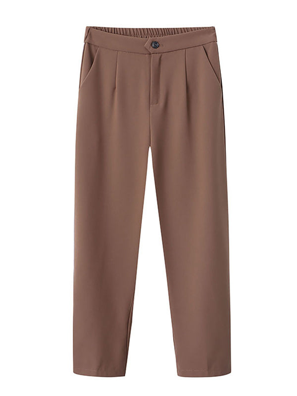 xakxx Simple Column Solid Color Casual Ninth Pants Bottoms