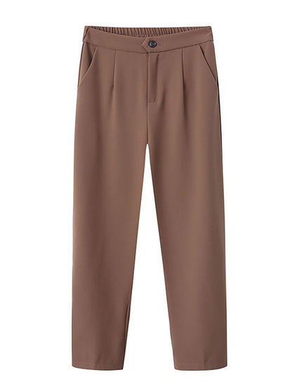 xakxx Simple Column Solid Color Casual Ninth Pants Bottoms