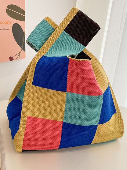 xakxx Casual Checkerboard Contrast Color Color-Block Bags Accessories Handbags