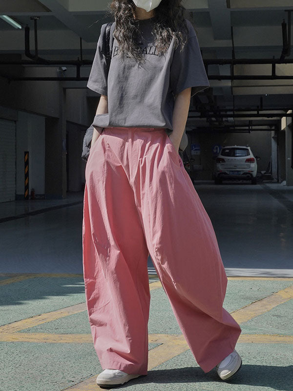 xakxx Loose Wide Leg Solid Color Split-Joint Casual Pants Bottoms Trousers
