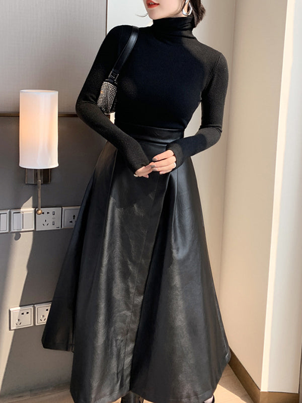 xakxx A-Line Loose Solid Color Split-Front Skirts Bottoms