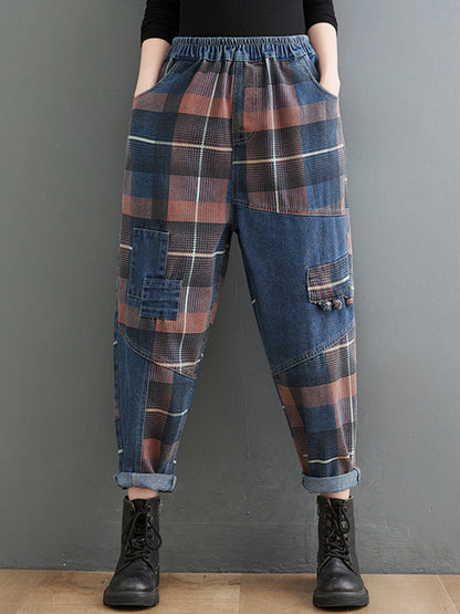 xakxx Original Artistic Retro Plaid Jean Pants