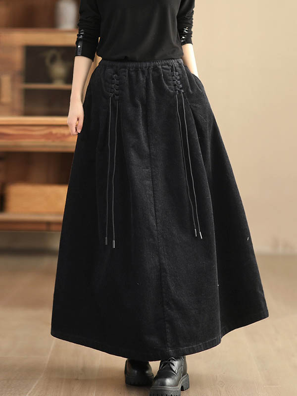 xakxx A-Line Loose Elasticity Solid Color Tied Velvet Skirts Bottoms