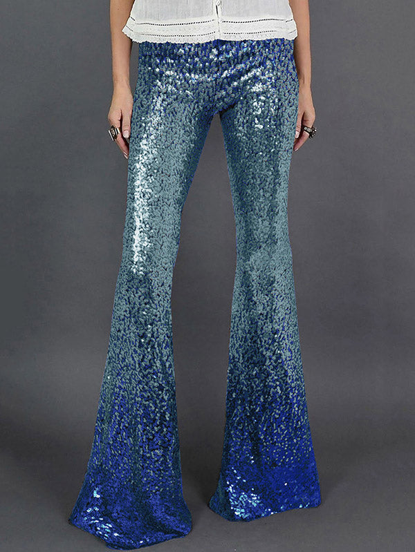 xakxx Flared Pants Skinny Leg Contrast Color Gradient Sequined Shiny Pants Bottoms