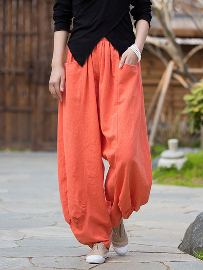 xakxx 7 Colors Casual Wide Leg High Waisted Solid Color Linen Pants