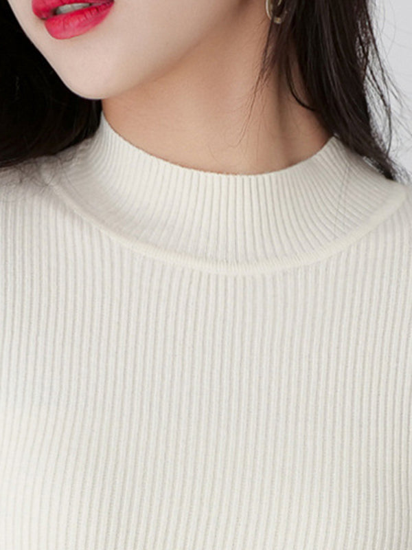 xakxx Simple Long Sleeves Skinny Solid Color High-Neck Pullovers