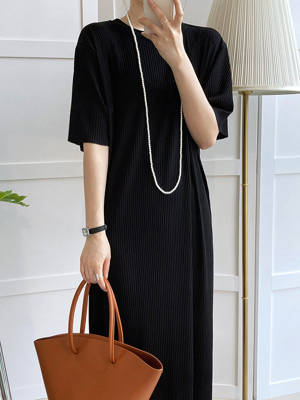 xakxx Original Casual Pleated Solid Color Midi Dress