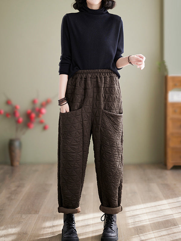 xakxx Harem Pants High Waisted Elasticity Quilted Split-Joint Pants Trousers