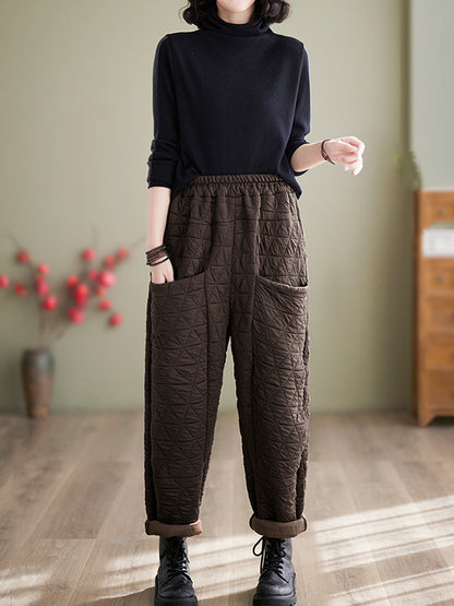 xakxx Harem Pants High Waisted Elasticity Quilted Split-Joint Pants Trousers