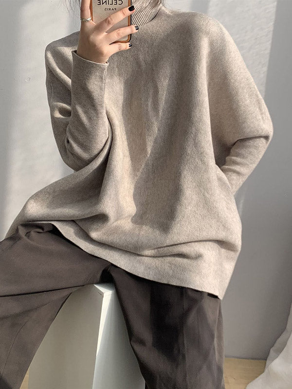 xakxx Original 4 Colors Split-Side High-Neck Long Sleeves Sweater Top