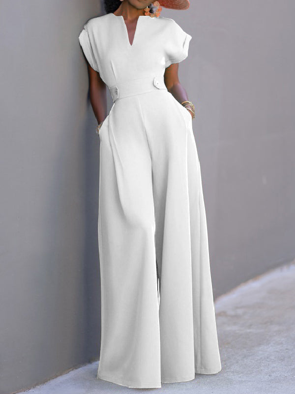 xakxx Urban Cap Sleeve Solid Color Wide Leg Jumpsuits