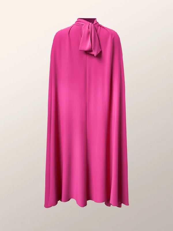 xakxx Simple Batwing Sleeves Lace-Up Solid Color High-Neck Midi Dresses