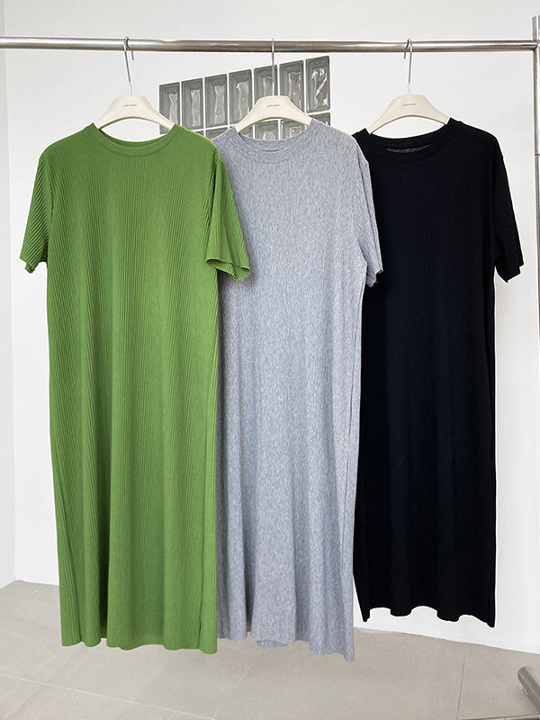 xakxx Original Casual Pleated Solid Color Midi Dress