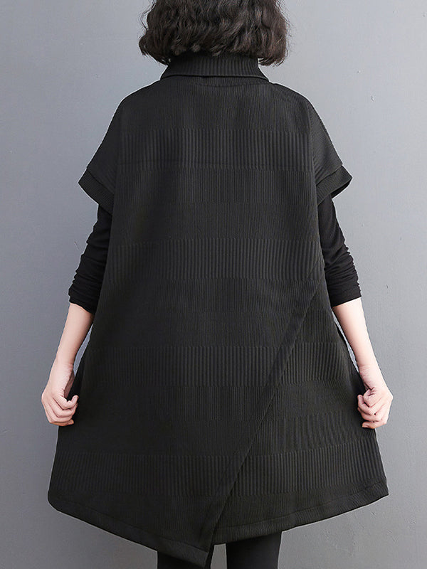 xakxx Short Sleeves Asymmetric Solid Color Split-Front High-Neck Knitwear Mini Dresses