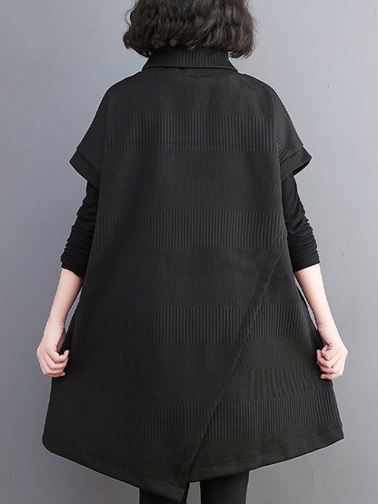xakxx Short Sleeves Asymmetric Solid Color Split-Front High-Neck Knitwear Mini Dresses