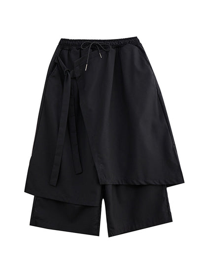 xakxx Wide Leg Loose Drawstring Solid Color Casual Pants Bottoms Culotte