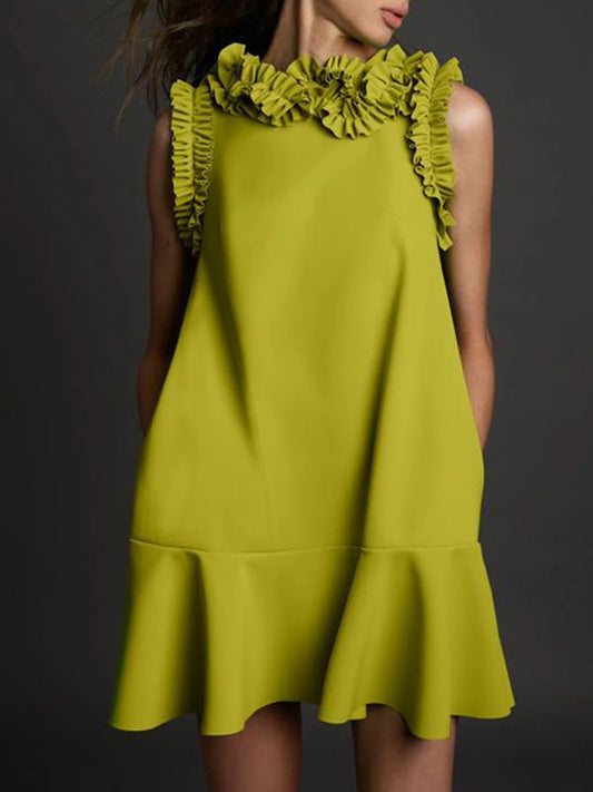 xakxx Solid Color Ruffle Sleeveless Mini Dress