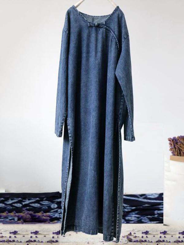 xakxx Loose Button Split-side Jeans Long Dress