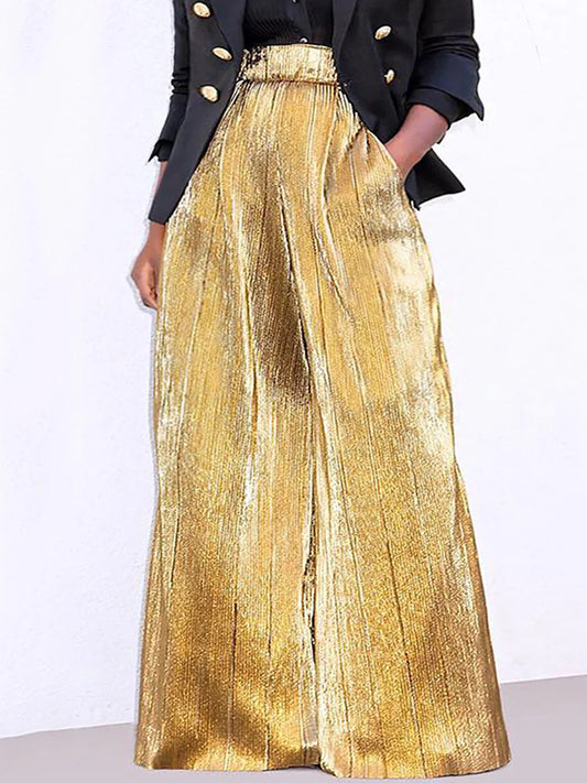 xakxx Loose Wide Leg Elasticity High-Waisted Split-Joint Pants Trousers