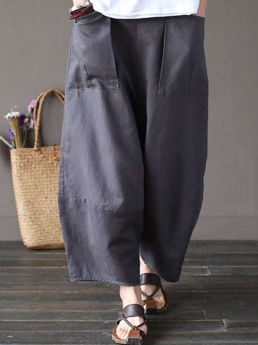 xakxx Simple 4 Colors Loose Linen Wide Leg Pants