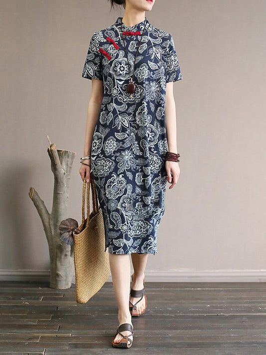 xakxx National Printed Cheongsam Midi Dress