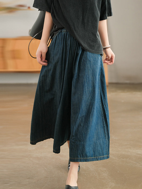 xakxx Artistic Retro Loose Wide Legs Elasticity Jean Pants