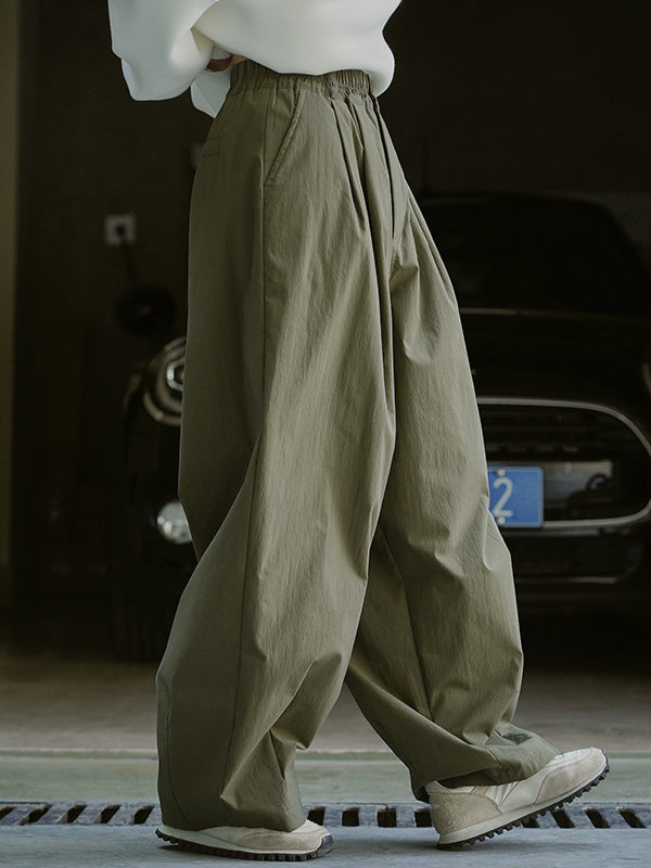 xakxx High Waisted Loose Solid Color Casual Pants Bottoms