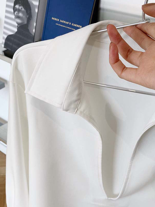 xakxx Long Sleeves Loose Solid Color Lapel Blouses