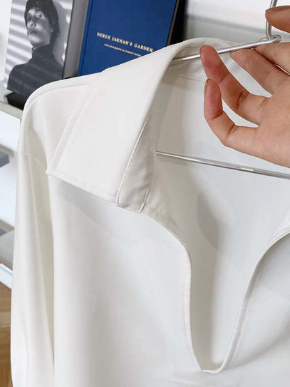 xakxx Long Sleeves Loose Solid Color Lapel Blouses