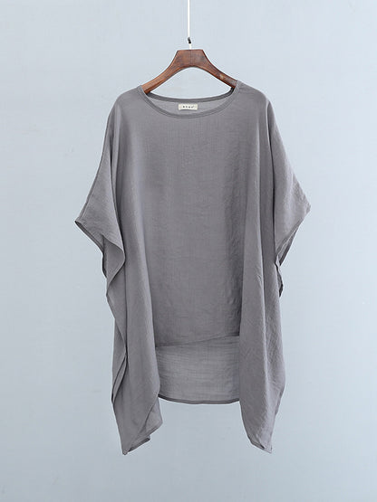 xakxx Half Sleeves High-Low See-Through Solid Color Round-Neck Blouses