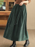 xakxx A-Line Loose Elasticity Solid Color Tied Velvet Skirts Bottoms