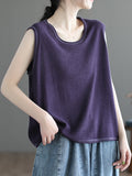 xakxx Loose Sleeveless Solid Color Round-Neck Knitting Vest Top