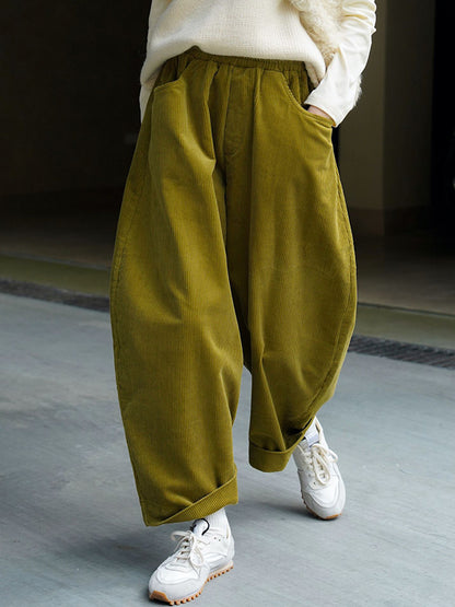 xakxx Vintage Corduroy Wide Leg Loose Solid Color Pants