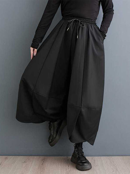 xakxx High Waisted Loose Drawstring Pleated Solid Color Pants Trousers