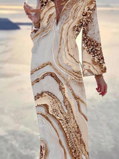 xakxx Original Loose Contrast Color Printed Maxi Dress