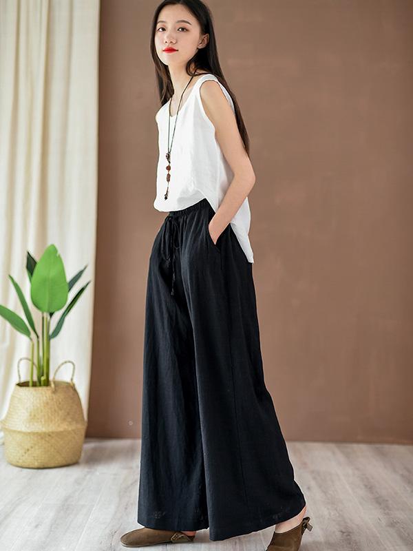 xakxx Vintage Linen Wide Leg Ramie Pants