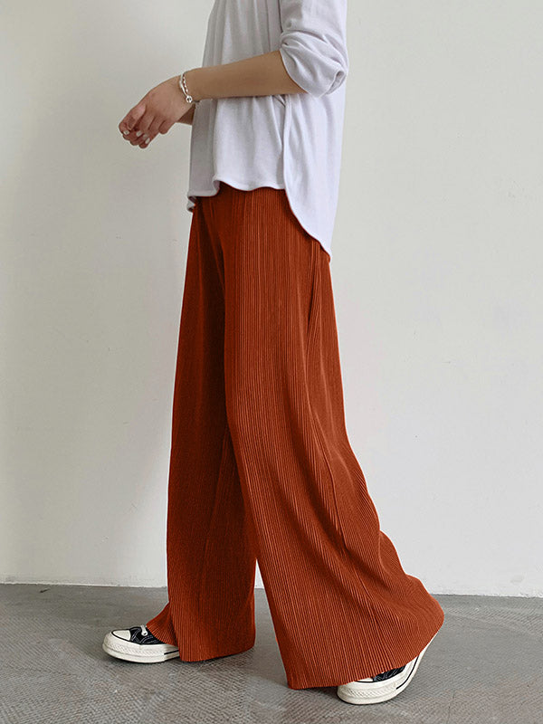 xakxx Casual Solid Color Pleats Capri-Pants Bottoms