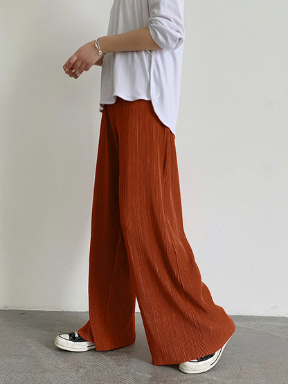 xakxx Casual Solid Color Pleats Capri-Pants Bottoms