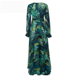 Xakxx V-Neck Leaf Print Maxi Dress