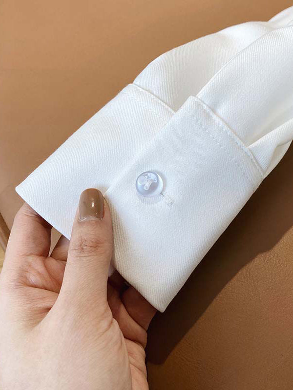 xakxx Long Sleeves Loose Solid Color Lapel Blouses