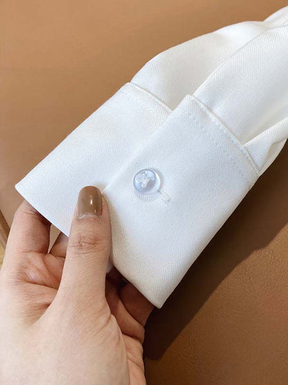 xakxx Long Sleeves Loose Solid Color Lapel Blouses